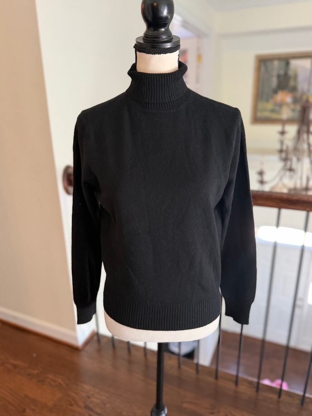 Lord & Taylor Black Rib Hem Long Sleeve Turtleneck Sweater Minimalist